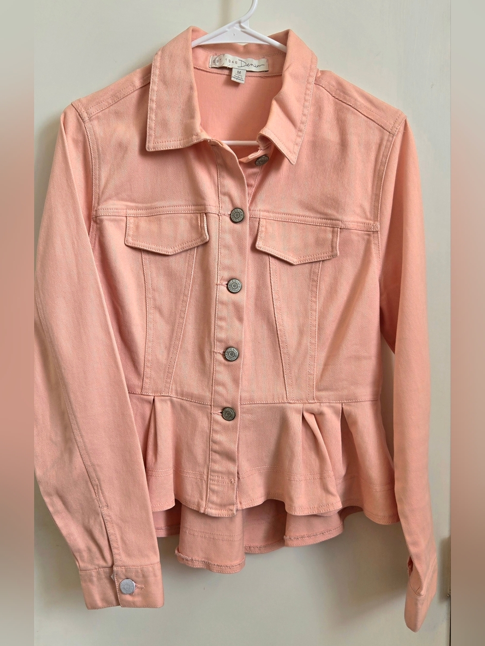 Light Pink Peplum Denim Jacket by Madewell